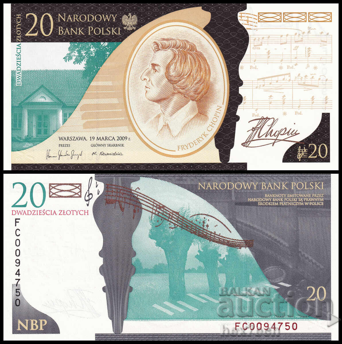 ❤️ ⭐ Poland 2009 20 zloty jubilee Chopin UNC new ⭐ ❤️ ❤️ ⭐ Poland 2009 20 zloty jubilee Chopin UNC new ⭐ ❤️