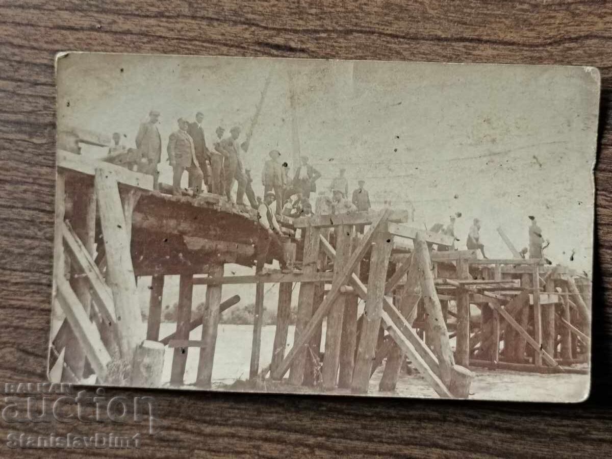 Παλιά φωτογραφία Βασίλειο της Βουλγαρίας - κατασκευή σιδηροδρομικής γέφυρας