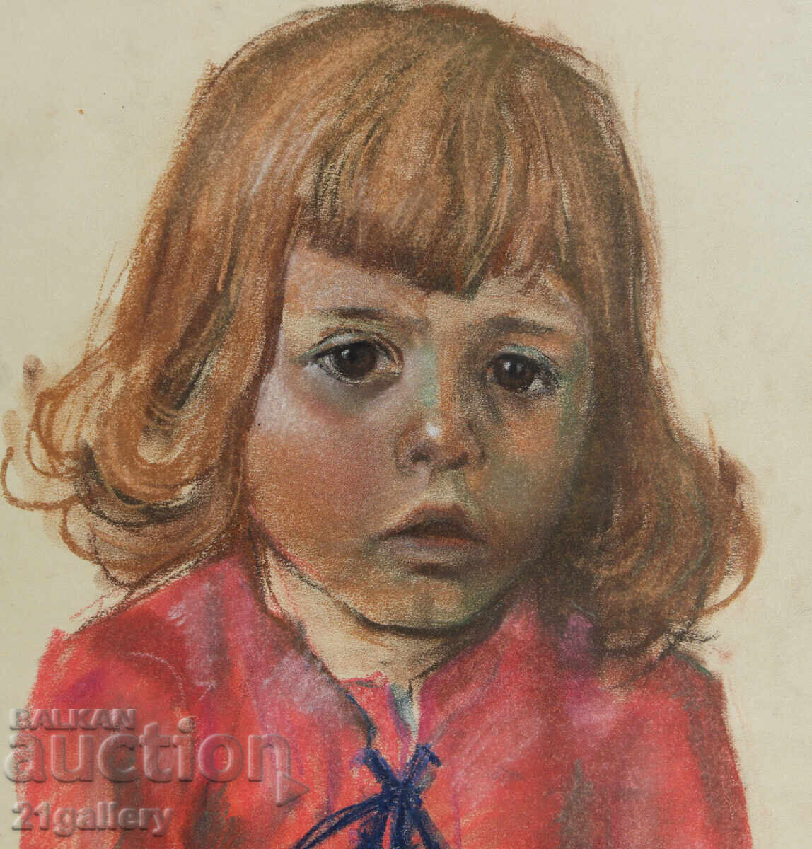 Ruska Marinova (1899 - 1988) pastel portrait of a child - 5