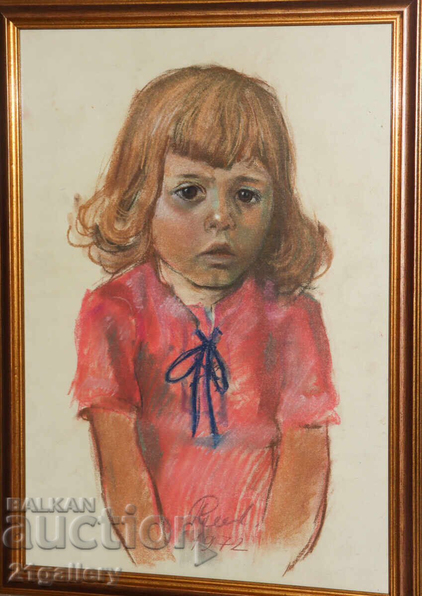 Ruska Marinova (1899 - 1988) pastel portrait of a child