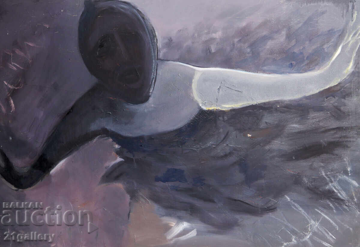 Auction  Oil painting abstract composition nude body