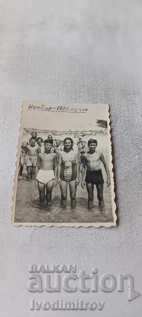 Снимка Несебър Момчета и момичета на брега на морето 1950