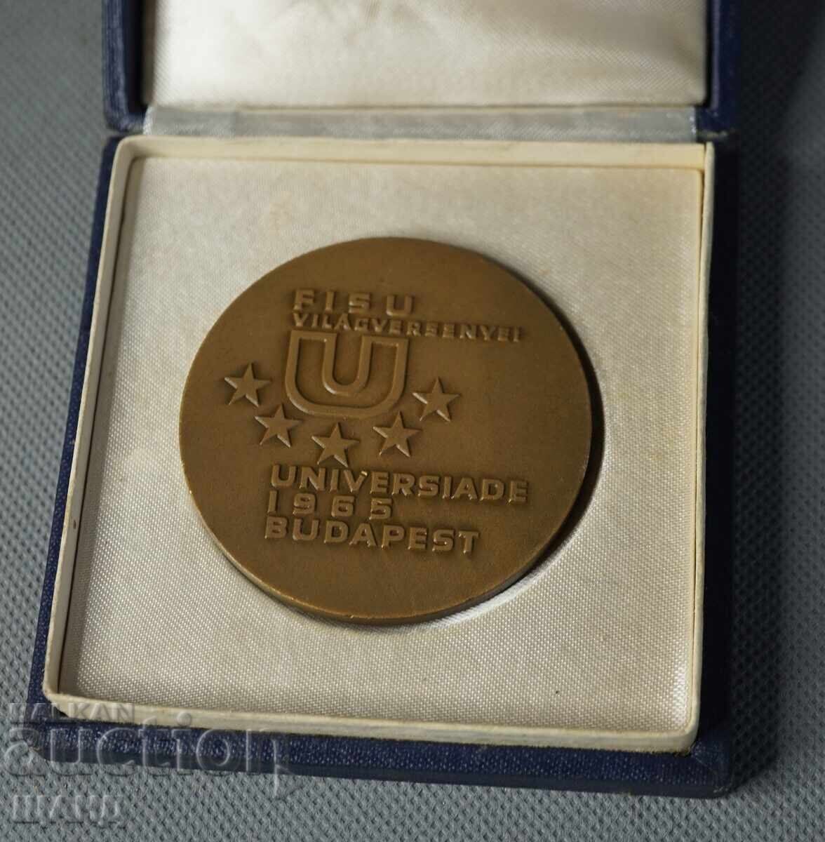 Licitație 1965 Ungaria Medalie sportivă plachetă Universiadă cu cutie