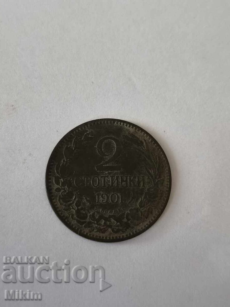 Monedă 2 stotinki 1901 Bulgaria