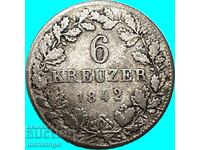 6 кройцера 1842 Германия Вюртемберг 243 122 бр минтаж