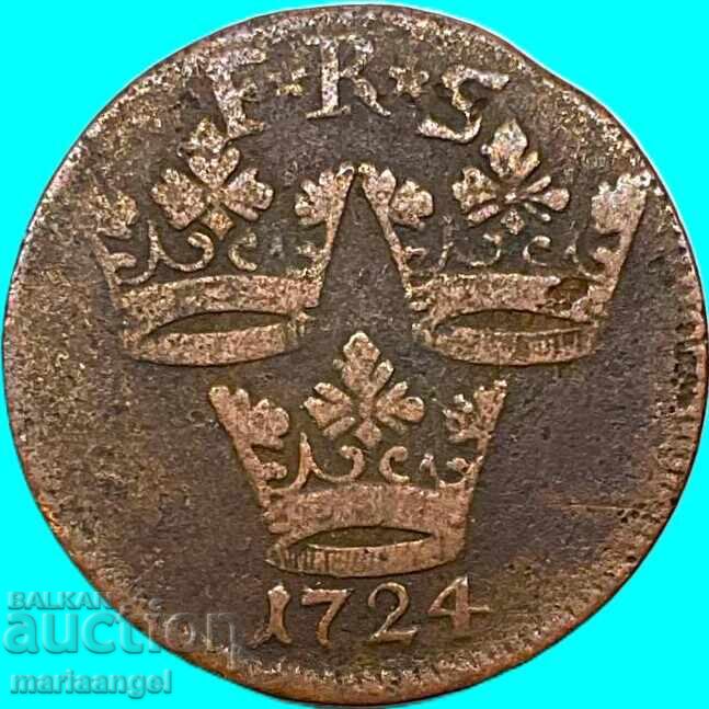 Suedia 1 Öre 1724 1 Öre Frederic I 4,24g - 7