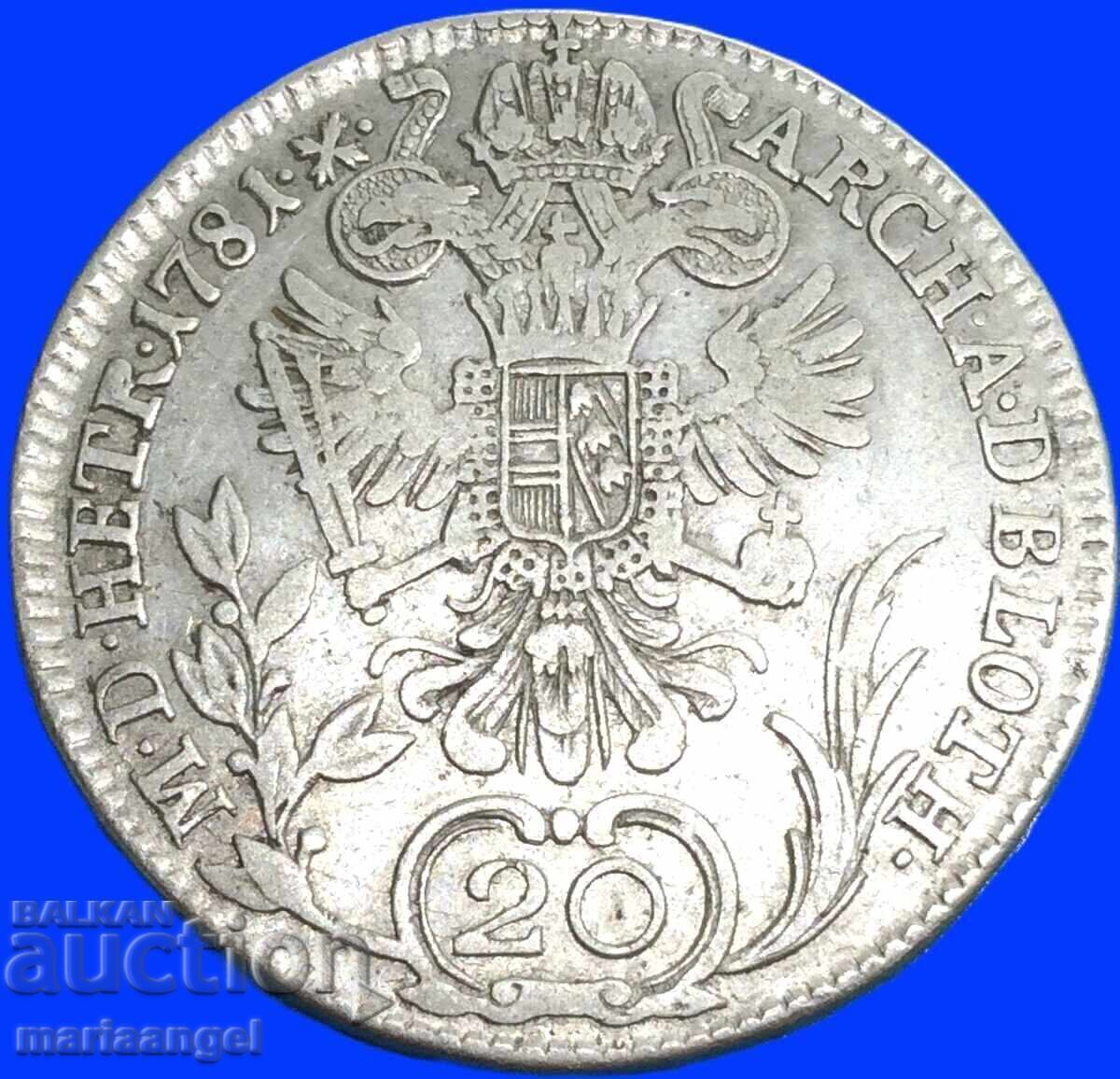 20 Kreuzer 1781 Austria Iosif al II-lea argint - rar cu preț € 21.00 | 41.07 BGN
