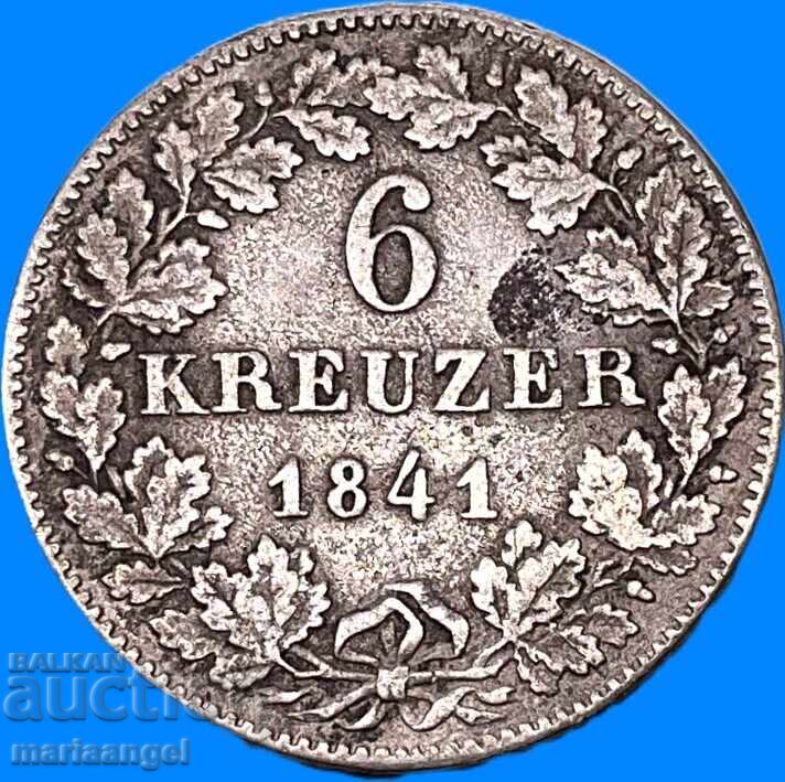 Livrarea 6 kreuzer 1841 Germania Baden argint