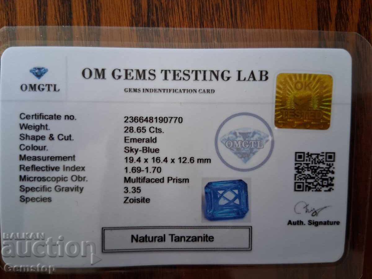 PR! 28.65 ct. tanzanit natural, certificat emerald OMGTL de la 1c! - 5 PR! 28.65 ct. tanzanit natural, certificat emerald OMGTL de la 1c! - 5