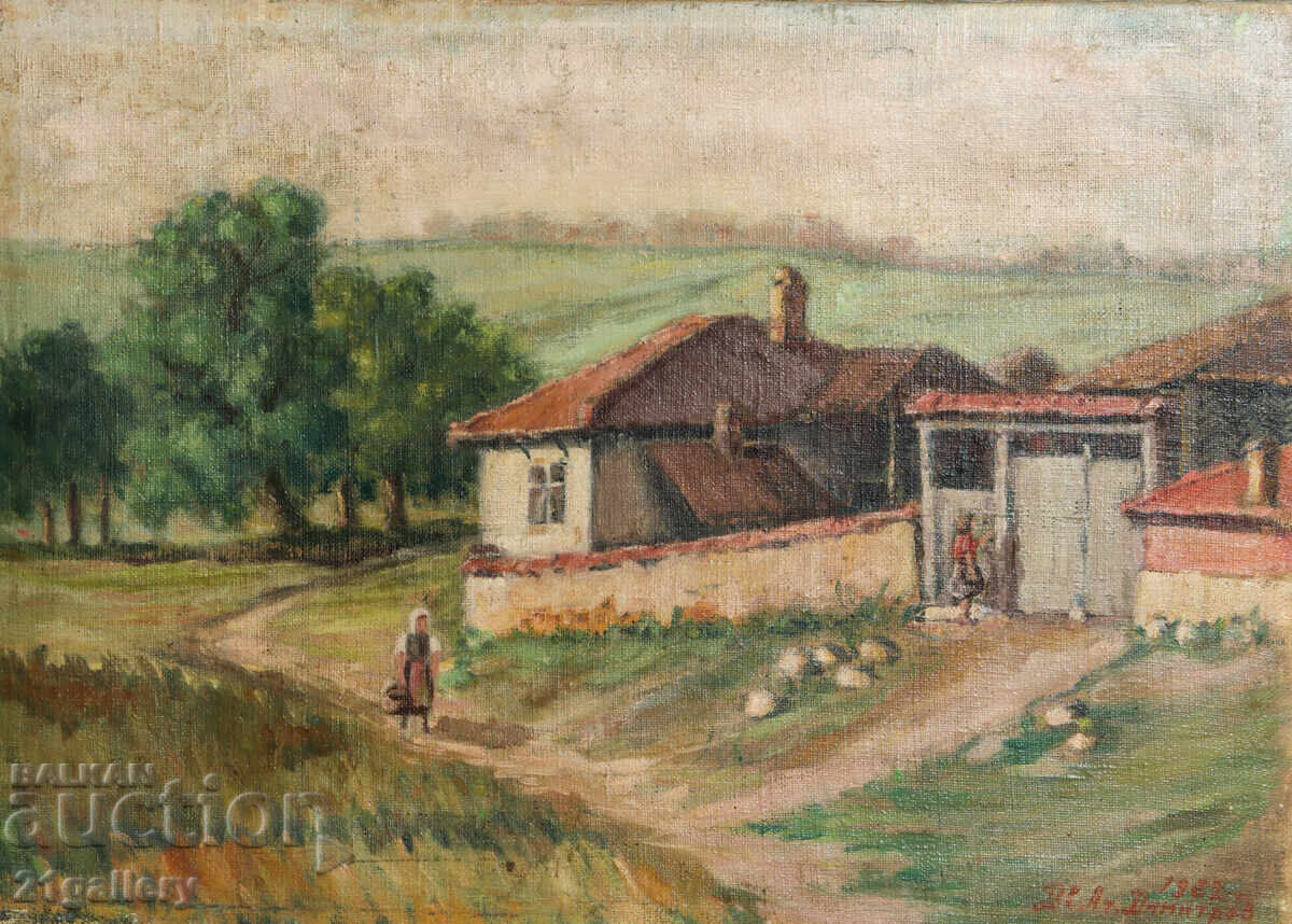 Tablou în ulei peisaj rustic 1982