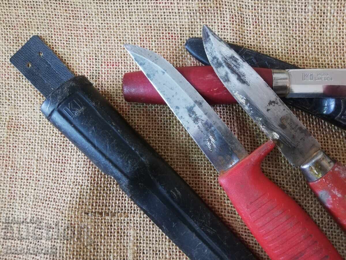 Licitație Lot 3 bucăți Cuțite vechi, Cuțit MORA, MORA, Made in Sweden, teacă