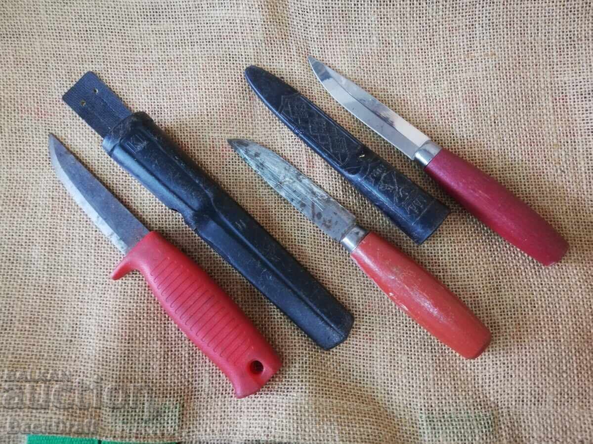 Livrarea Lot 3 bucăți Cuțite vechi, Cuțit MORA, MORA, Made in Sweden, teacă
