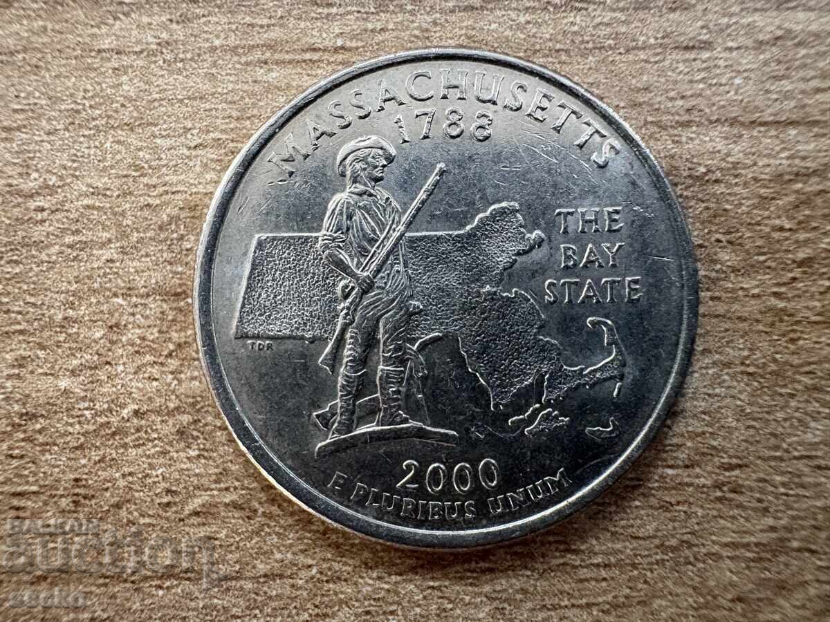 SUA - 1/4 dolar (2000) - D - Massachusetts SUA - 1/4 dolar (2000) - D - Massachusetts