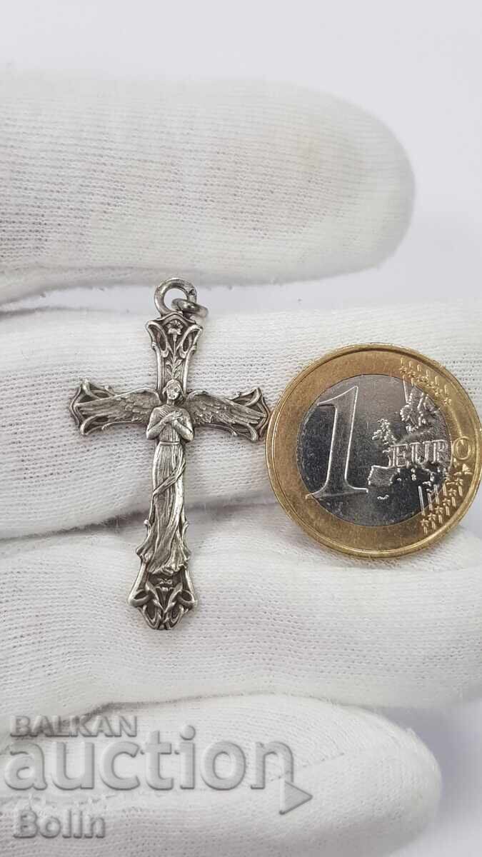 Unique silver cross with "Angel" - 1880 - 1900 - Europe - 5