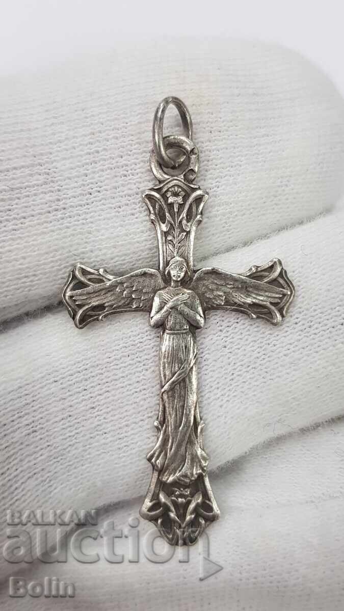 Unique silver cross with "Angel" - 1880 - 1900 - Europe