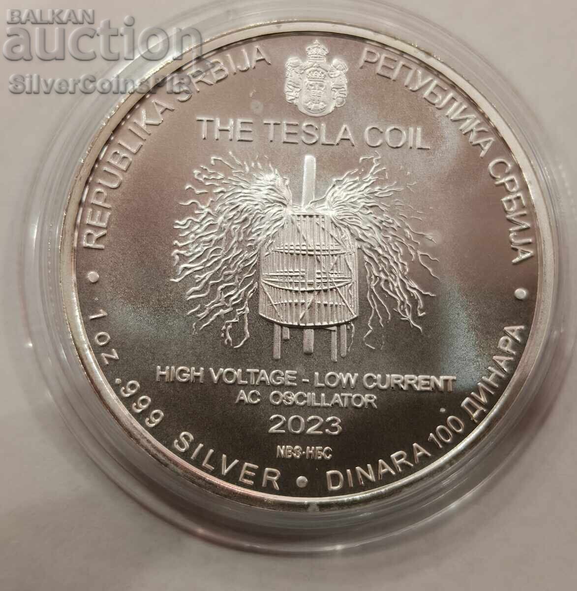 Licitație Argint 1 oz Nikola Tesla 2023 Serbia 100 Dinari