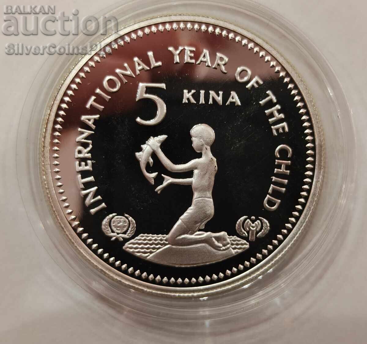 Argint 5 Kina Anul Copilului 1981 Papua Noua Guinee Argint 5 Kina Anul Copilului 1981 Papua Noua Guinee
