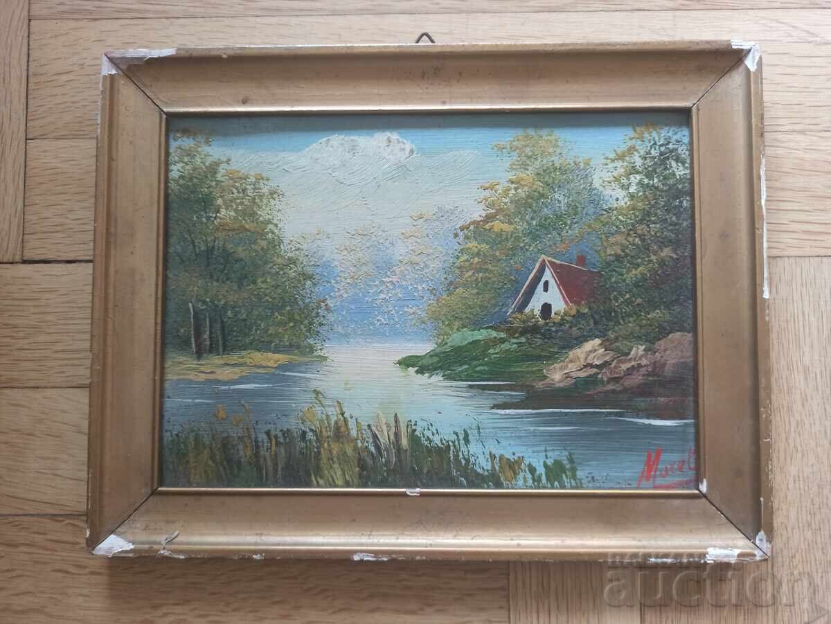 Pictură de autor foarte veche, ulei pe pânză