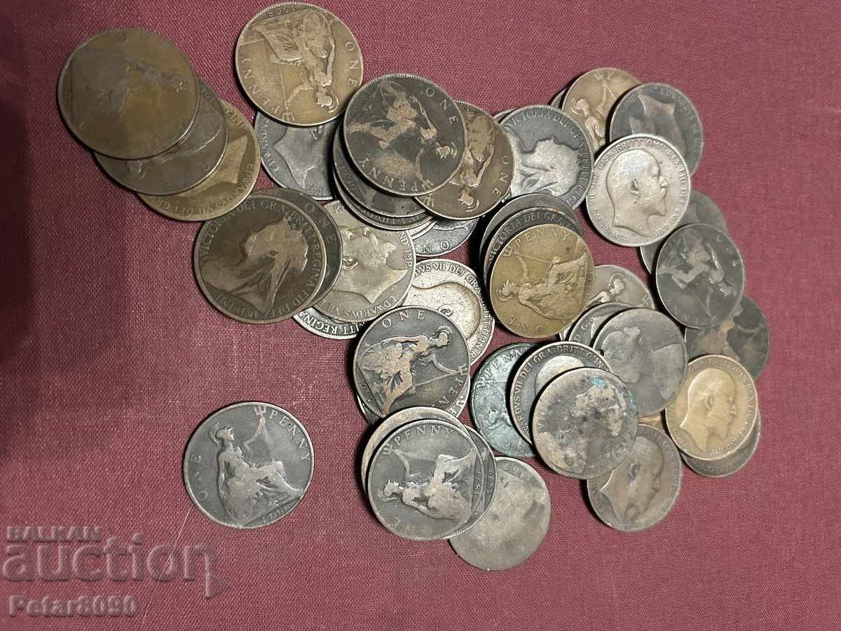 46 броя по едно пени 19 век с цена € 1.50 | 2.93 лв. 46 броя по едно пени 19 век с цена € 1.50 | 2.93 лв.