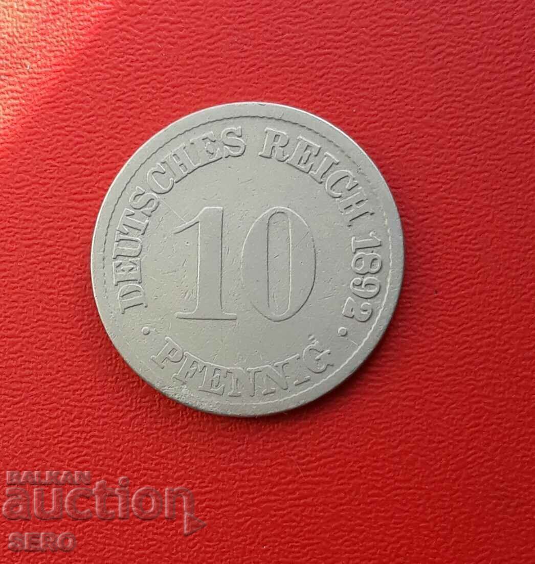 Γερμανία-10 pfennig 1892 G-Karlsruhe-πολύ σπάνιο