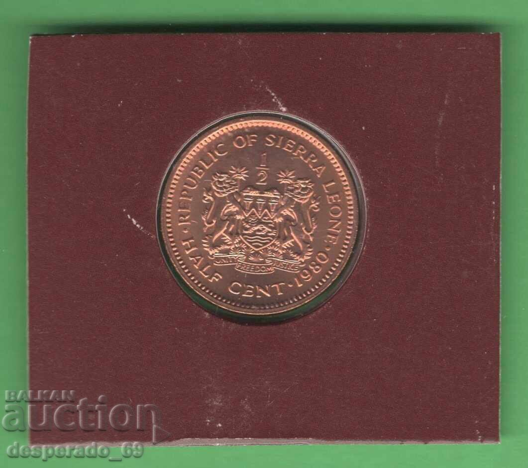 (¯`'•.¸ 1/2 cent 1980 SIERRA LEONE UNC ¸.•'´¯)