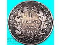 Franța 1858 1 franc Napoleon III argint - rară și scumpă
