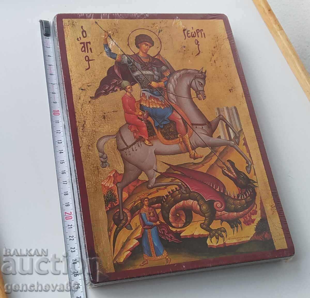 Icoană Sfântul Gheorghe Purtătorul de Biruință - certificat 26 cm cu preț € 50.00 | 97.79 BGN Icoană Sfântul Gheorghe Purtătorul de Biruință - certificat 26 cm cu preț € 50.00 | 97.79 BGN