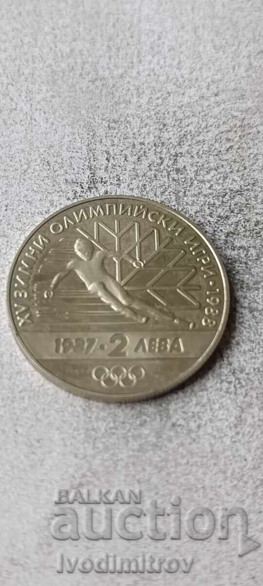 2 лева 1987 XV зимни олимпийски игри - Калгари, 1988 2 лева 1987 XV зимни олимпийски игри - Калгари, 1988