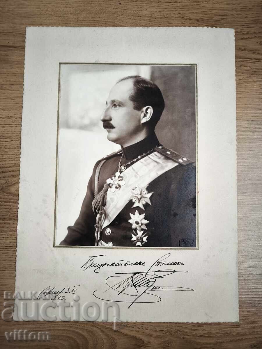 Fotografie cu Țarul Boris al III-lea cu autograf și dedicație 1933 ordine