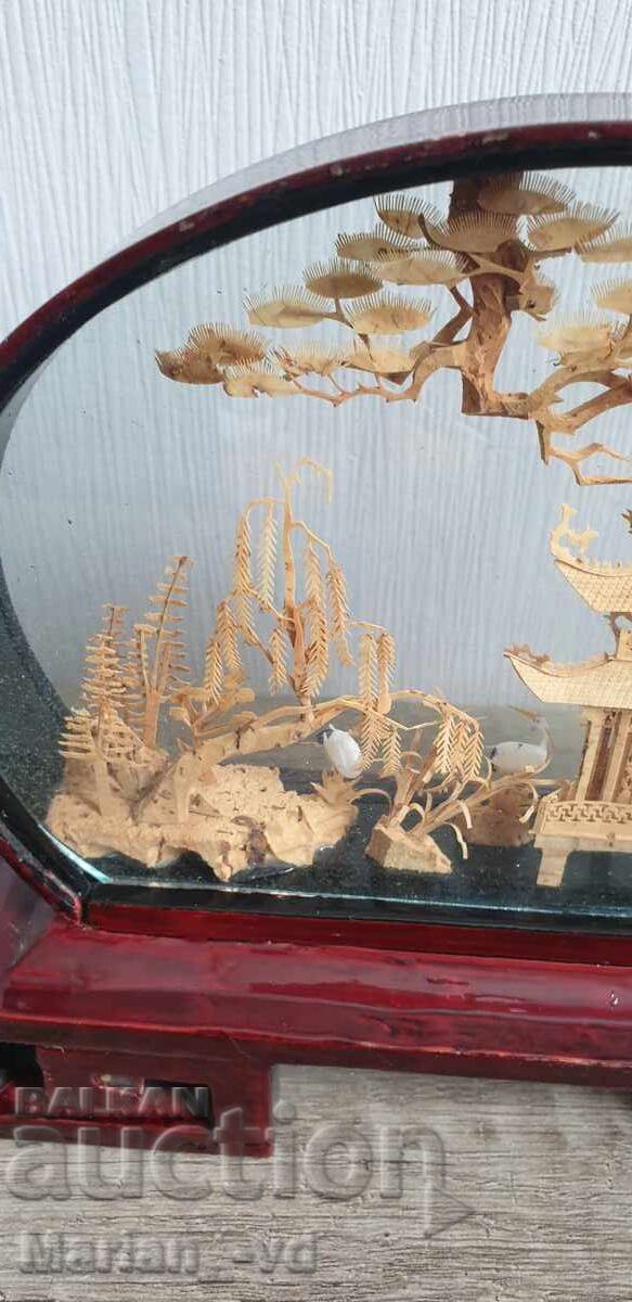 Auction  Chinese hand-carved cork pastoral diorama