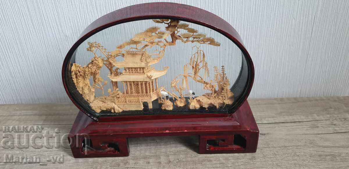 Chinese hand-carved cork pastoral diorama