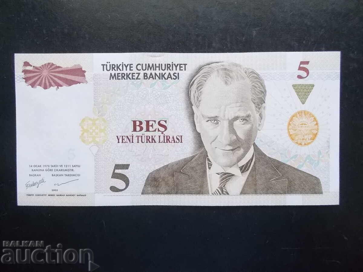 TURCIA, 5 lire, 2005, UNC TURCIA, 5 lire, 2005, UNC