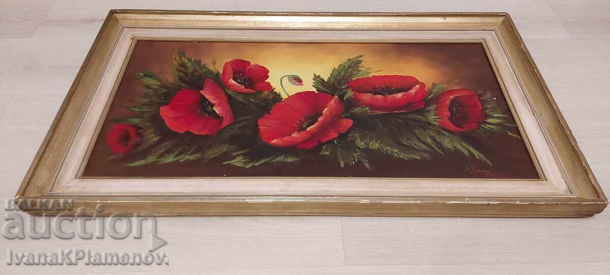 Auction  Canvas painting oil paints wooden frame 93cm 52cm