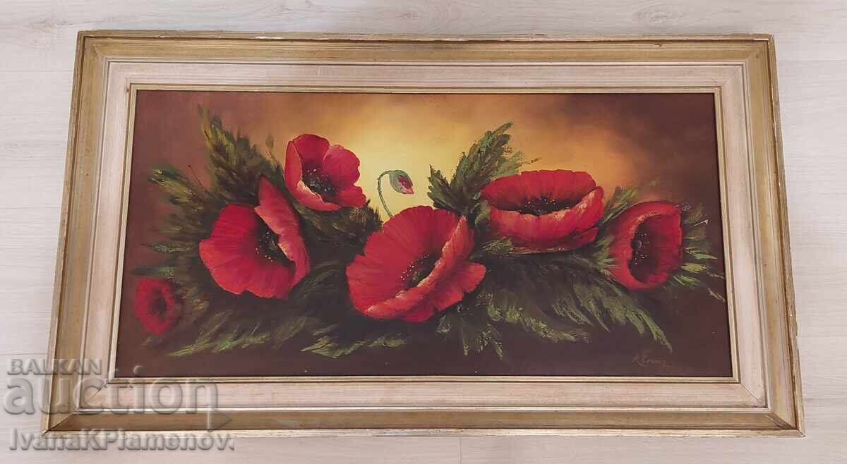 Canvas painting oil paints wooden frame 93cm 52cm