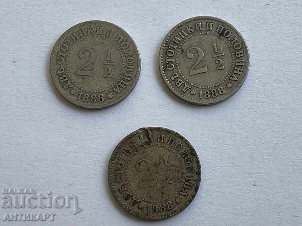 3 broya moneti 2 1/2 stotinki 1888