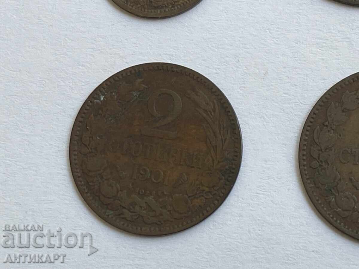 4 monede de 1 și 2 stotinki 1901 - 5 4 monede de 1 și 2 stotinki 1901 - 5