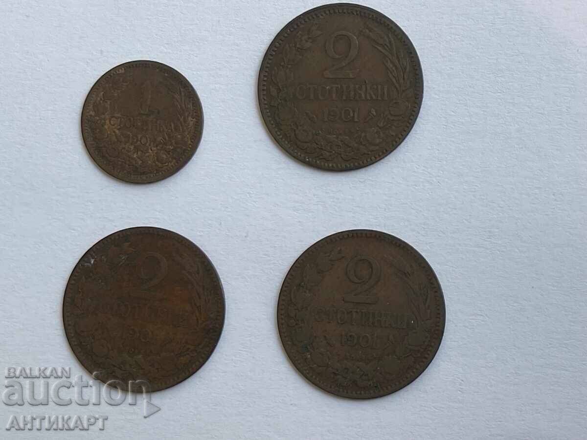 4 monede de 1 și 2 stotinki 1901 4 monede de 1 și 2 stotinki 1901