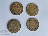 България 4 броя сребърни монети по 100 лева 1934