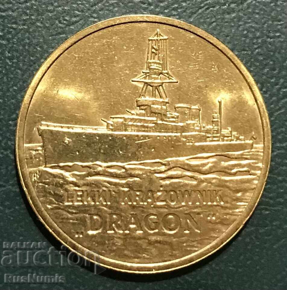 Poland. 2 zloty 2012. Light cruiser "Dragon"