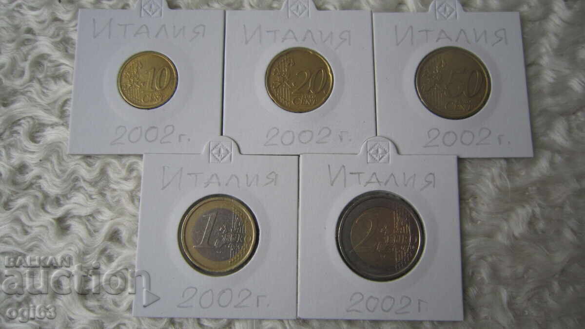 Lot of 10, 20, 50 cent, 1 and 2 Euro coins 2002 Italy