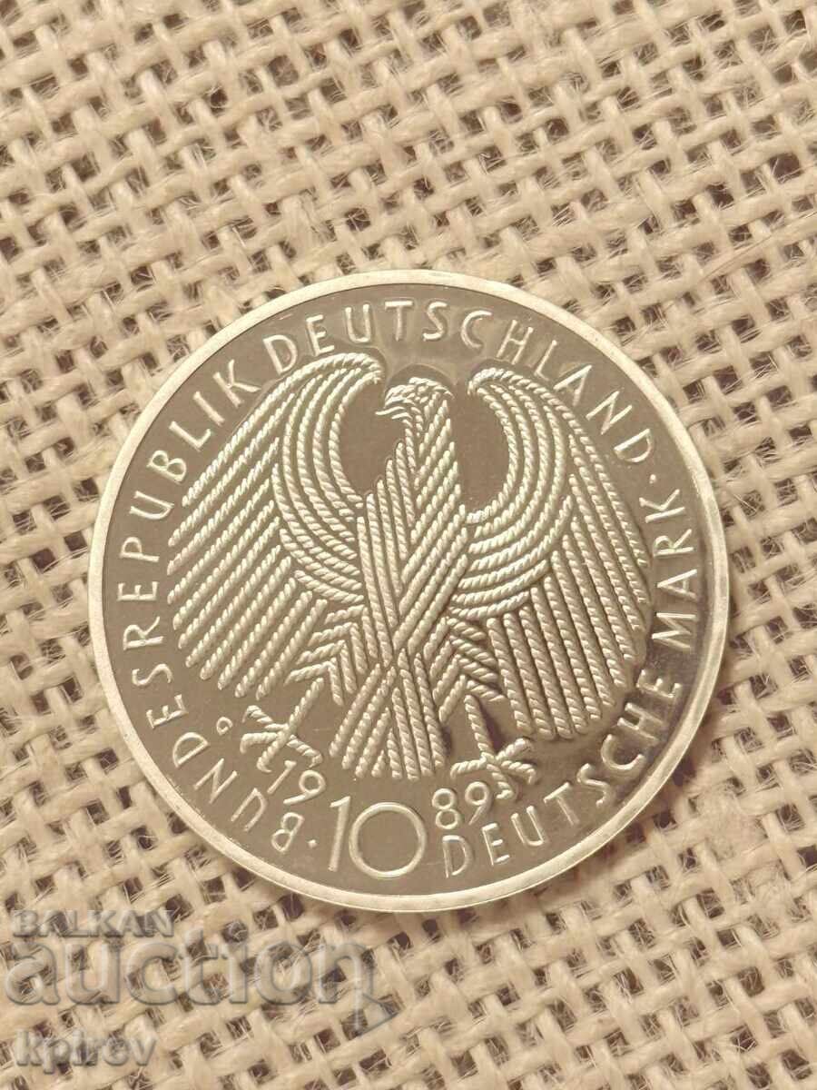 10 марки – ФРГ, 1989 г. (40 години ФРГ, сребро, UNC)
