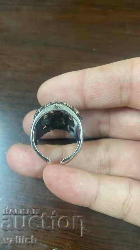Inel din argint sterling S925 cu craniu și pietre CZ verzi - 5 Inel din argint sterling S925 cu craniu și pietre CZ verzi - 5