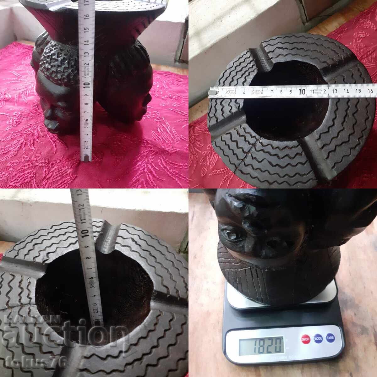 Statuetă unică scrumieră cu 4 capete africane plastică - 7