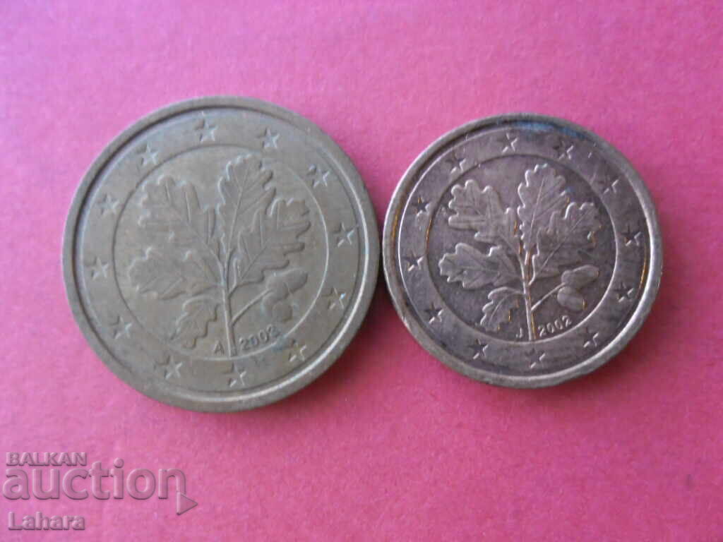 1, 2 λεπτά του ευρώ 2002 Γερμανία με τιμή € 0.01 | 0.02 BGN