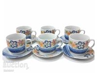 Retro porcelain coffee cups with saucers set of 6, new