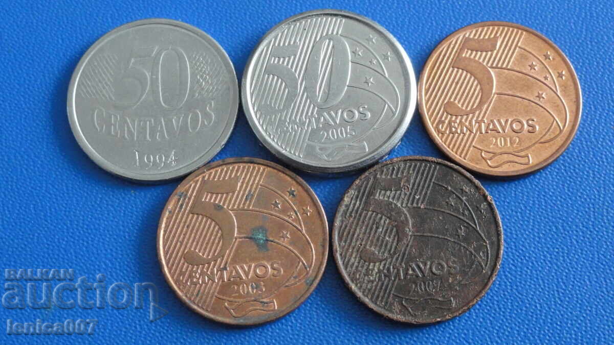 Βραζιλία - Νομίσματα (5 τεμάχια) με τιμή € 1.20 | 2.35 BGN Βραζιλία - Νομίσματα (5 τεμάχια) με τιμή € 1.20 | 2.35 BGN