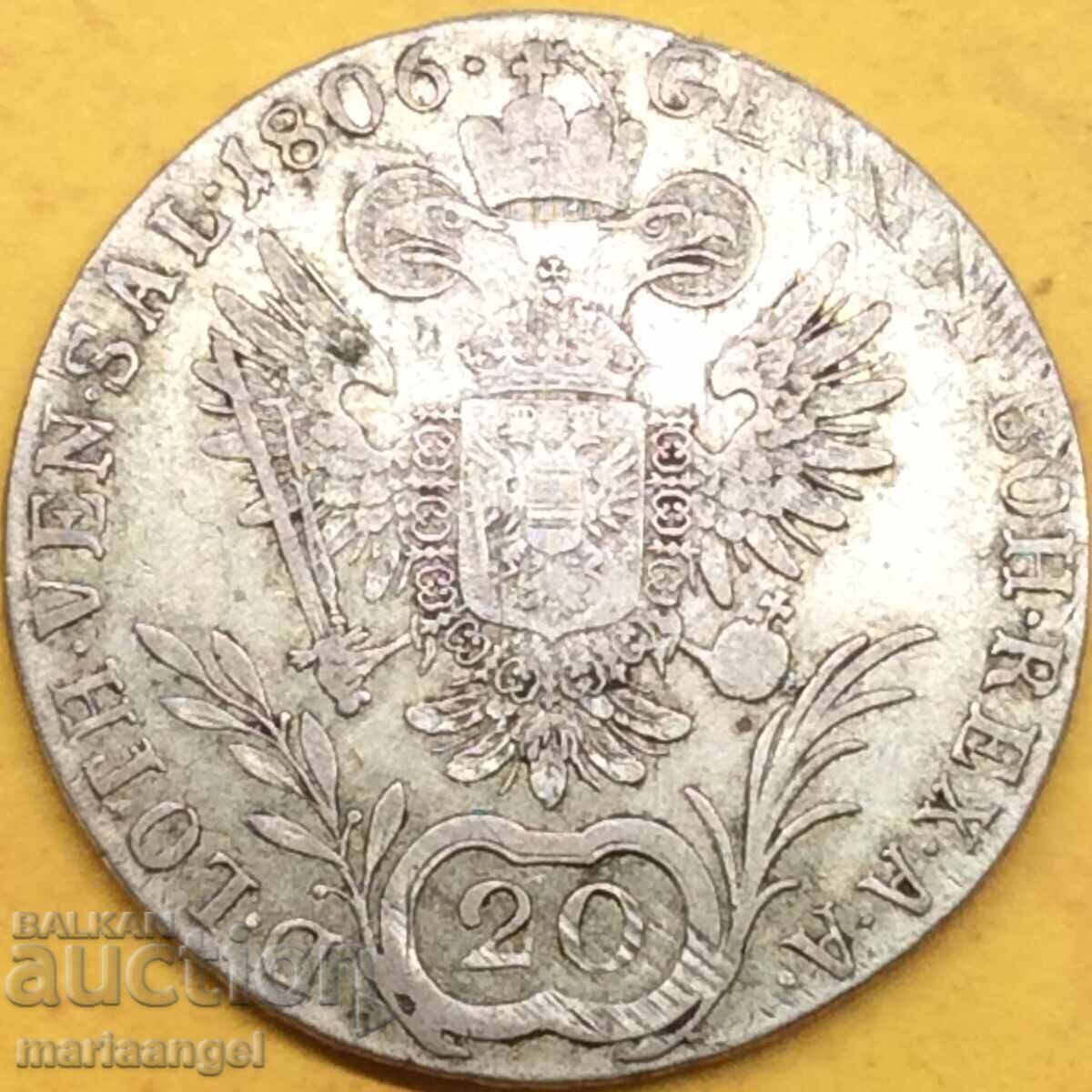 Аукцион 20 кройцера 1806 Австрия С- Прага император Франц II сребро Аукцион 20 кройцера 1806 Австрия С- Прага император Франц II сребро