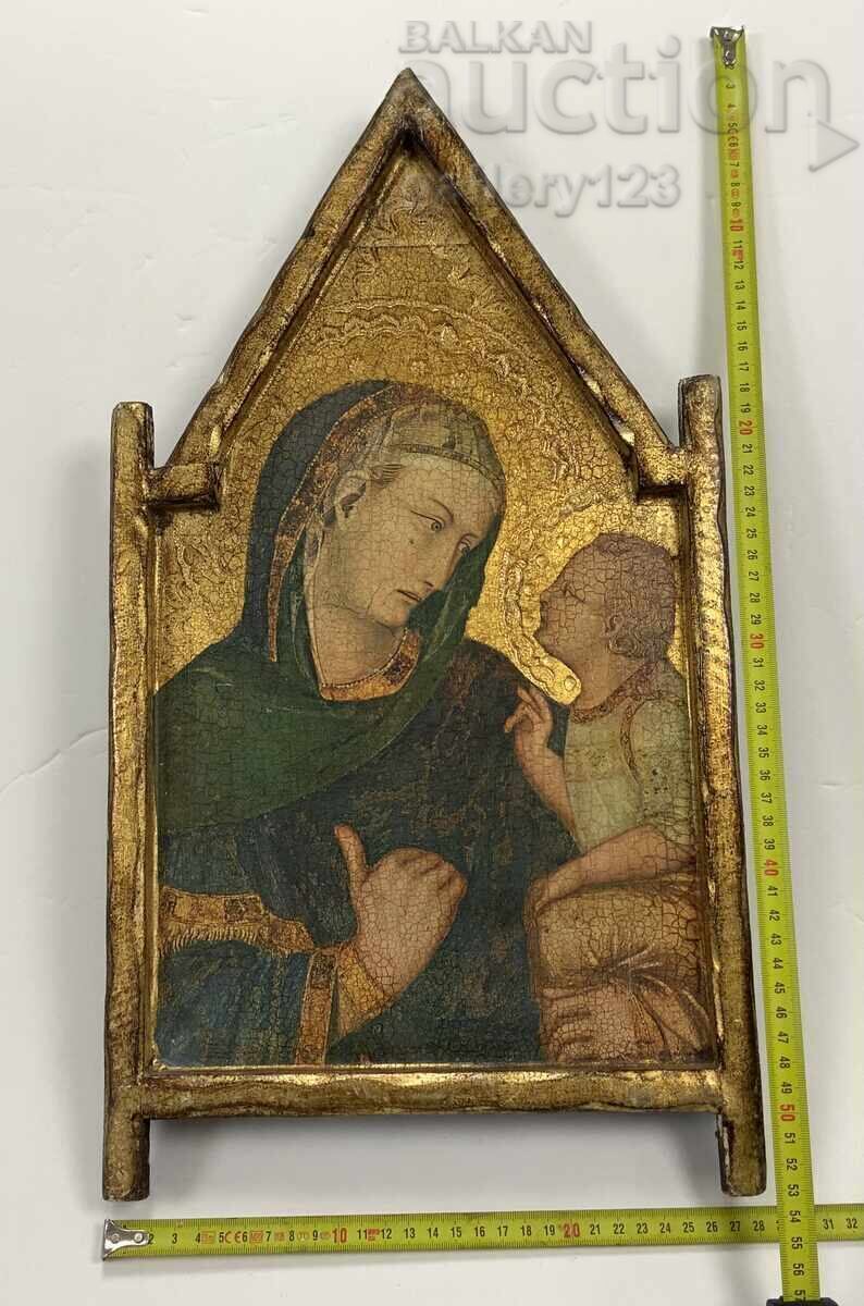Icoană catolică veche-50/28 placă hârtie serigrafie aurire cu preț € 0.01 | 0.02 BGN