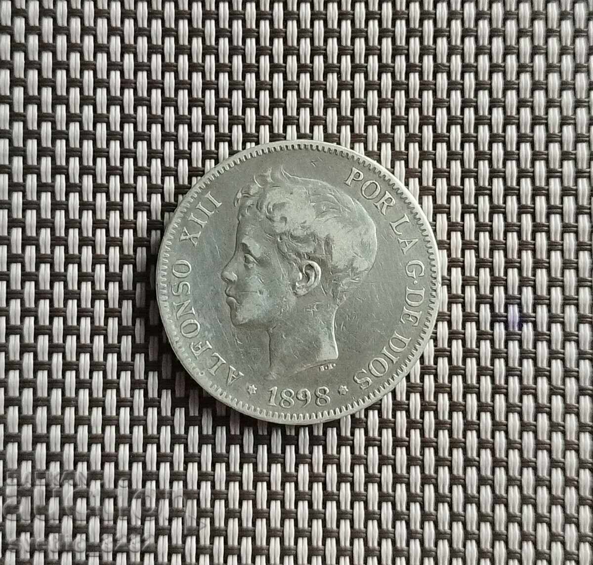 5 pesetas 1898 Spania cu preț € 83.00 | 162.33 BGN
