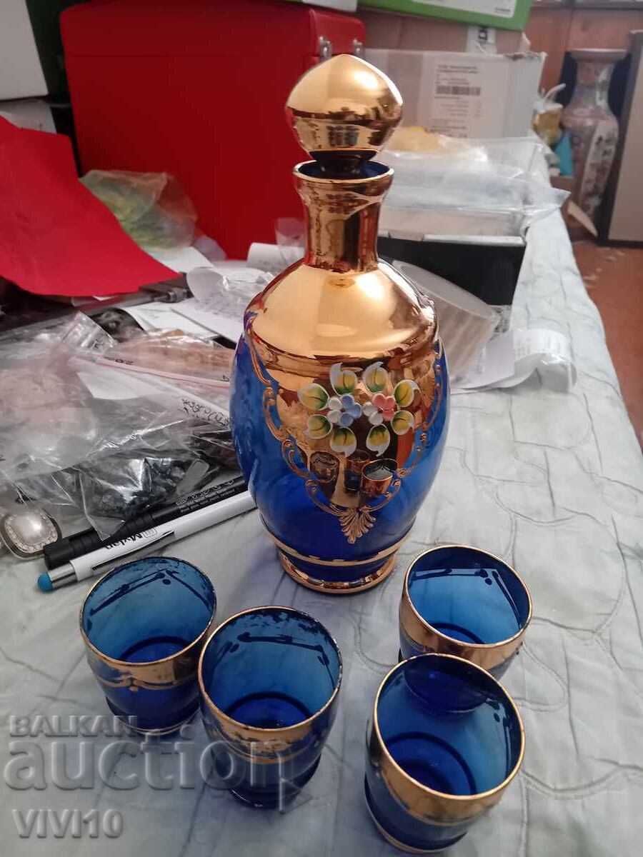 Serviciu antic, sticlă și 4 pahare, Murano